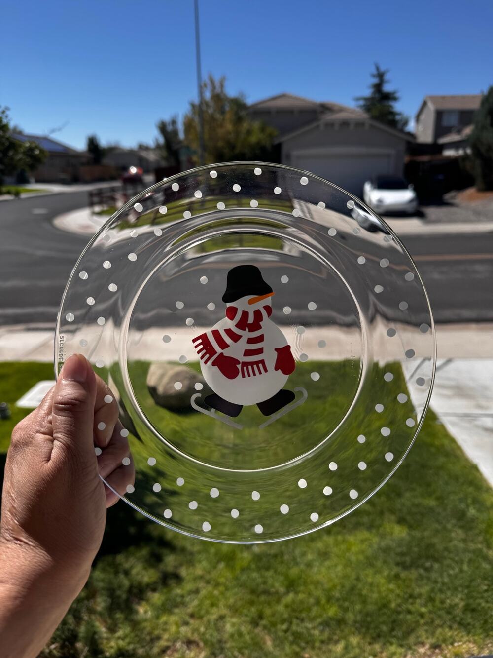 Crate & Barrel Arcoroc ice skating snowman dessert plate replacement pieces